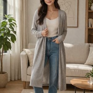 Universal Thread Gray Open Front Cardigan Size L Long Duster Soft Lightweight